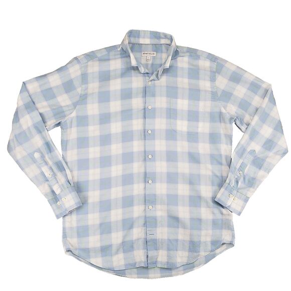 Peter Millar Blue White Gingham Plaid Casual Long Sleeve Mens Large Office - Picture 1 of 7